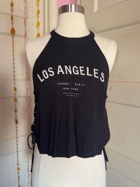 H&M Divided Los Angeles Graphic Lace Up Side Tank Top Y2K